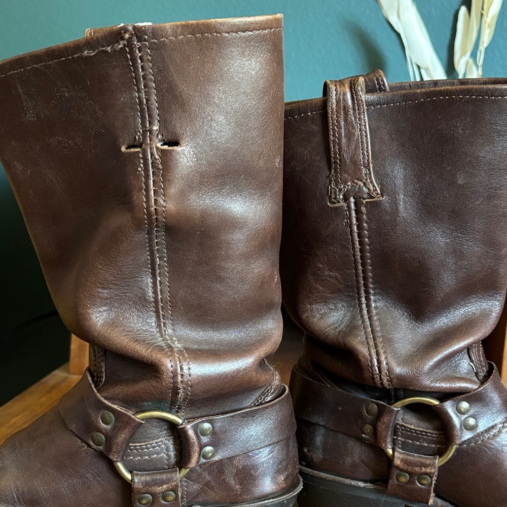 Frye Brown Leather Harness Heeled Boots - Picture 5 of 7